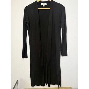 Magaschoni Black Cardigan Ribbed Knit Womens  Open Front Size S/P Knee Length